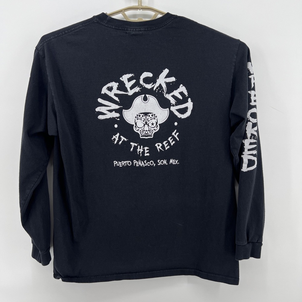 Wrecked at the Reef Shirt Mens Large Black Long Sleeve Puerto Penasco Graphic